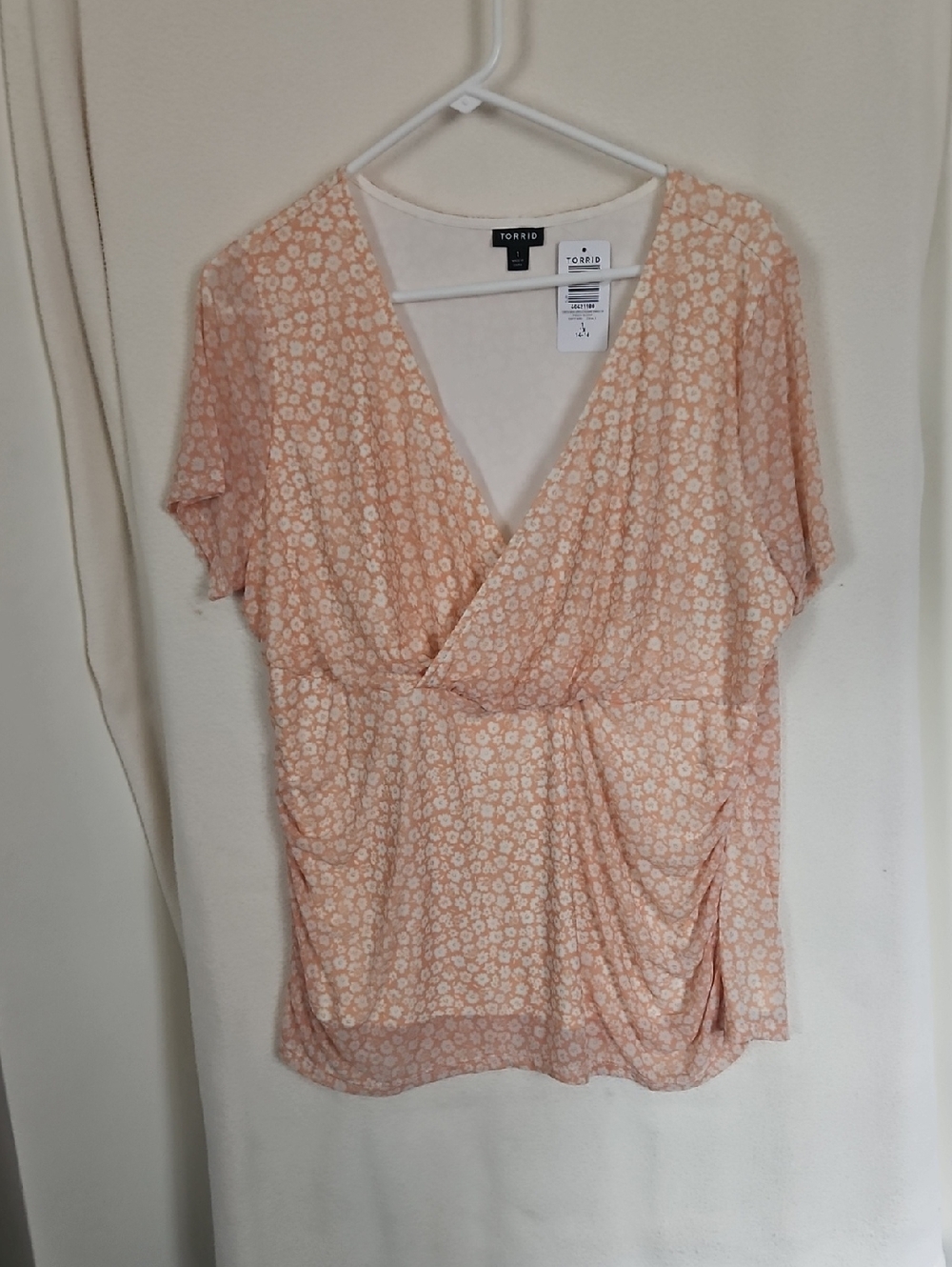 torrid Peach Floral Surplice Short-Sleeve Top